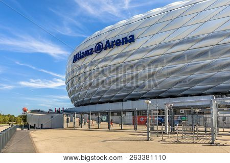 Munich, Germany - 14 August 2017: Entrance To Allianz Arena Stadium Munich, Germany. The Allianz Are