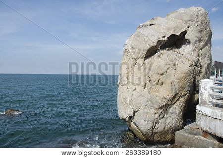 Big Stone In The Sea At Laem Thaen Cape In Chonburi, Thailand