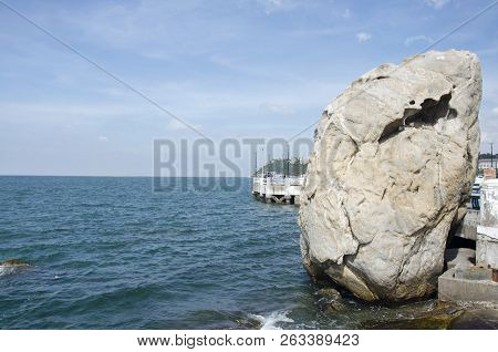 Big Stone In The Sea At Laem Thaen Cape In Chonburi, Thailand