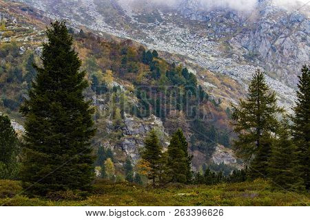 Amazing View On Italian Mountains  In A Sunny Autumn Day