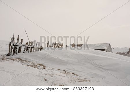Winter Landscape Of Snow Covered Houses On The Mountain Hill On The Popular Tourist Resort In Goderz