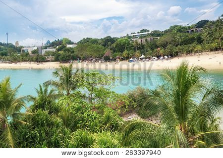 Entertainment Of Singapore. Sunny Beach With White Sand