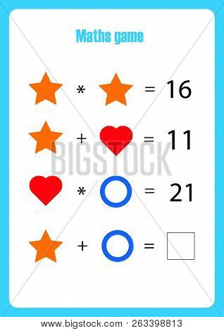 Maths Game With Pictures (geometric Shapes) For Children, Middle Level, Education Game For Kids, Pre