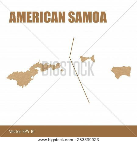 Vector Illustration Of Detailed Map Of American Samoa Cut Out Of Craft Paper Or Cardboard