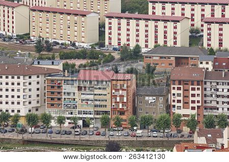 Cangas Del Narcea City Town Buildings Facades. Asturias, Spain. Horizontal