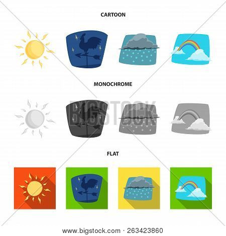 Vector Design Of Weather And Climate Sign. Set Of Weather And Cloud Vector Icon For Stock.