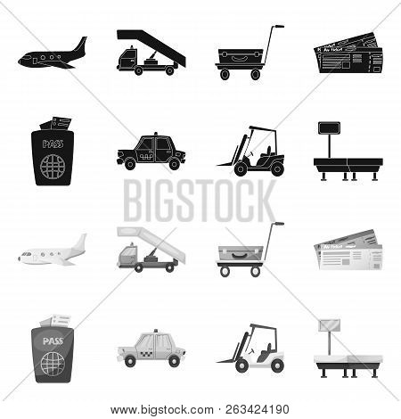 Vector Illustration Of Airport And Airplane Icon. Set Of Airport And Plane Vector Icon For Stock.