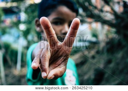 Bandipur Nepal October 15, 2018 Closeup Of Young Children Playing And Having Fun Together In Bandipu
