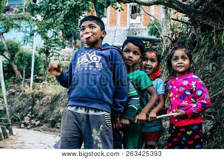 Bandipur Nepal October 15, 2018 Closeup Of Young Children Playing And Having Fun Together In Bandipu