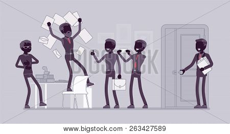 Office Fun In The Workplace. Colleagues, Happy Employees Enjoy Chaos At Work, Clerk Humor, Manager A