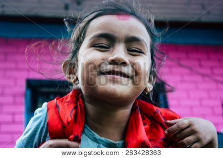 Bandipur Nepal October 15, 2018 Closeup Of Young Children Playing And Having Fun Together In Bandipu