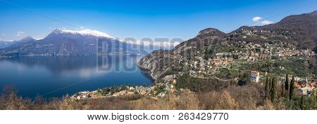 Perledo And Lake Como As Seen From Vezio, Lombardy, Italy