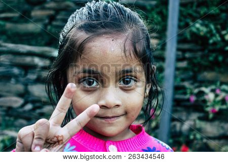 Bandipur Nepal October 15, 2018 Closeup Of Young Children Playing And Having Fun Together In Bandipu