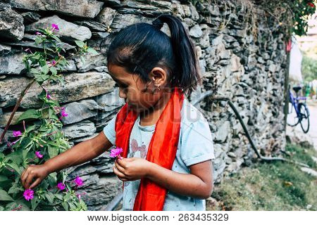 Bandipur Nepal October 15, 2018 Closeup Of Young Children Playing And Having Fun Together In Bandipu