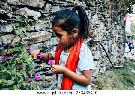 Bandipur Nepal October 15, 2018 Closeup Of Young Children Playing And Having Fun Together In Bandipu