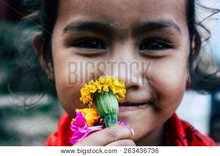 Bandipur Nepal October 15, 2018 Closeup Of Young Children Playing And Having Fun Together In Bandipu