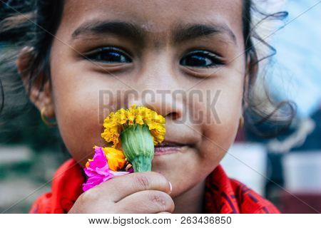 Bandipur Nepal October 15, 2018 Closeup Of Young Children Playing And Having Fun Together In Bandipu