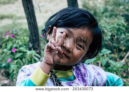 Bandipur Nepal October 15, 2018 Closeup Of Young Children Playing And Having Fun Together In Bandipu