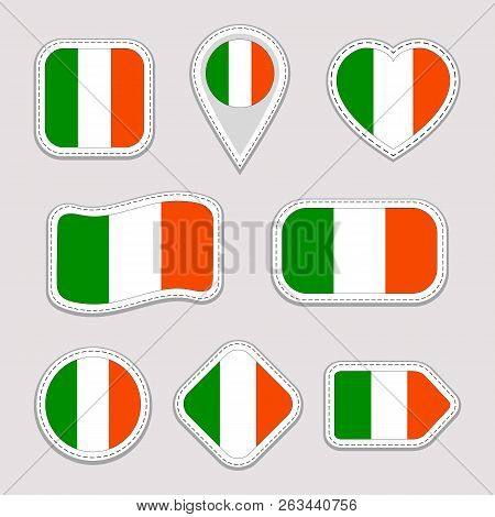Ireland Flag Stickers Set. Irish National Symbols Badges. Isolated Geometric Icons. Vector Official 