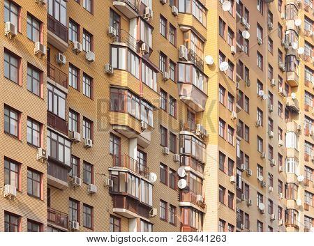 Balconies In A Modern Pre-fabricated House. Kyiv, Ukraine
