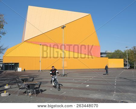 Lelystad, Netherlands, 10 Oktober 2018: Theatre Agora In Centre Of Dutch Town Lelystad In Province O