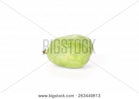 One Whole Juicy Fresh Green Mini Baby Kiwi Fruit Isolated On White Background