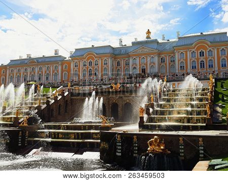 Saint Petersburg, Russia - August 7, 2018: Grand Cascade Of The Pertergof Palace