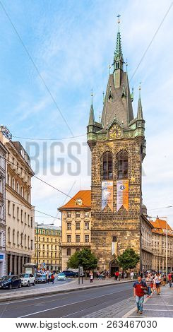 Prague, Czech Republic - August 28, 2018: St Henry Tower, Czech: Jindrisska Vez. The Highest Belfry 