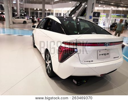 Tokyo, Japan - July 02, 2018: Toyota Mirai Is A Hydrogen Fuel Cell Hybrid Vehicle Exhibited At The T