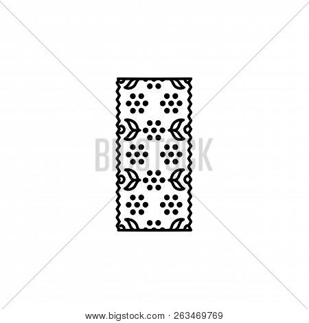 Black & White Vector Illustration Of Lace Tape With Floral Ormanet. Line Icon Of Decorative Textile 