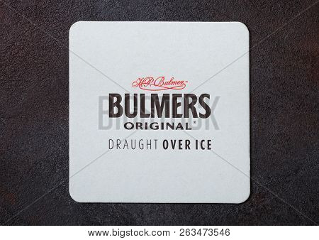 London, Uk - August 22, 2018: Bulmers Cider Original Paper Mat Coaster On Black Background.