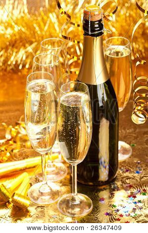 Champagne - Bottle And Glasses