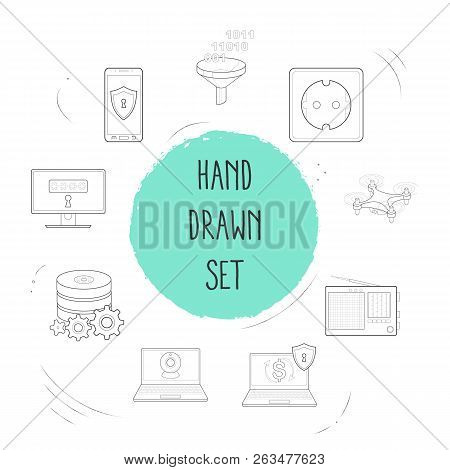 Set Of Technology Icons Line Style Symbols With Mobile Security, Drone, Radio And Other Icons For Yo
