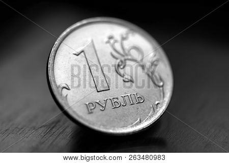 Obverse Of Coin One Russian Ruble, New Russian Coin - One Rouble, Russian Ruble On The Coin Backgrou