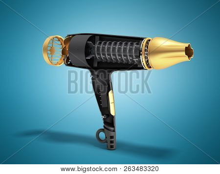 Internal Structure Of The Hair Dryer 3d Render On Blue