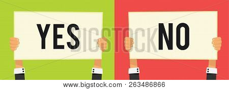 Hands Holding Different Sign. Yes Or No. Vector Stock.