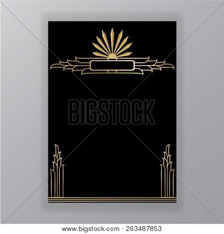 Beautiful Art Deco /art Nuvo Golden Black Floral Motive Page Template For Web And Print , Techno Sty