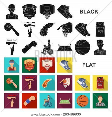 Basketball And Attributes Flat Icons In Set Collection For Design.basketball Player And Equipment Ve