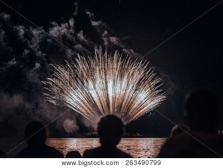Fireworks Festival In Nysa, Fireworks Over The Head Of A Woman