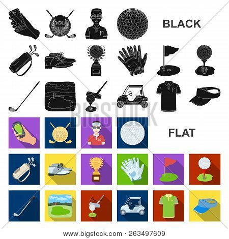 Golf And Attributes Flat Icons In Set Collection For Design.golf Club And Equipment Vector Symbol St
