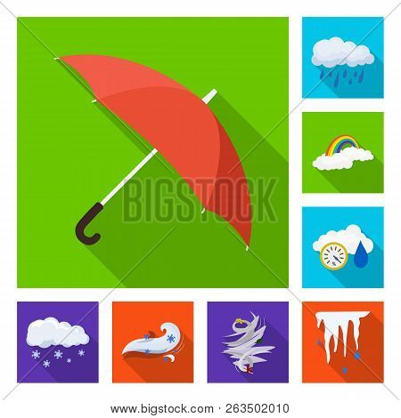 Vector Illustration Of Weather And Climate Logo. Set Of Weather And Cloud Vector Icon For Stock.