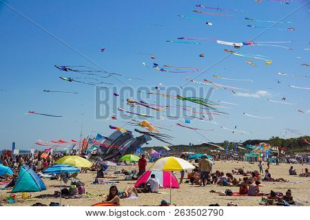 Cervia, Italy - May 1: Sky Full Of Kites For International Kite Festival On May 1, 2010 In Cervia, I