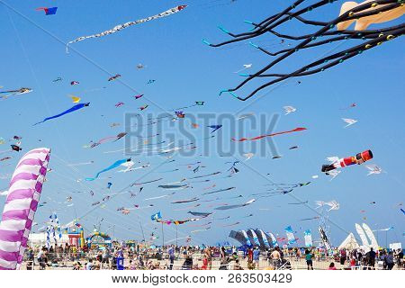 Cervia, Italy - May 1: Sky Full Of Kites For International Kite Festival On May 1, 2010 In Cervia, I