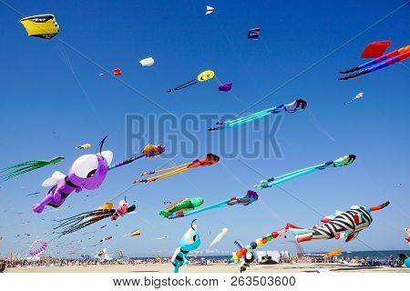 Cervia, Italy - May 1: Sky Full Of Kites For International Kite Festival On May 1, 2010 In Cervia, I