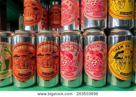 Copenhagen, Denmark - Sept 5: Colorful Design Of Popular Danish Beer By Mikkeller Brewery On Many Ca