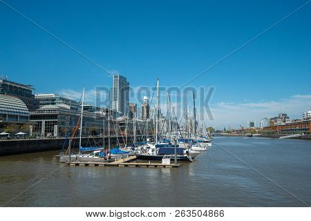 Buenos Aires, Argentina - 08 Octubre, 2018: Yachts berth in Puerto Madero