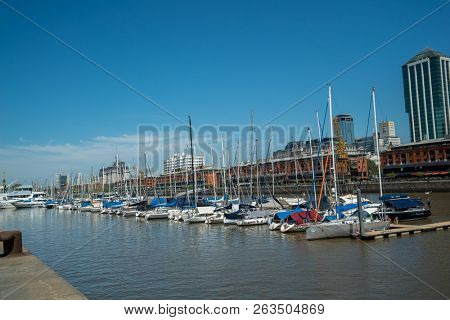 Buenos Aires, Argentina - 08 Octubre, 2018: Yachts berth in Puerto Madero