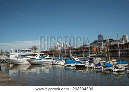 Buenos Aires, Argentina - 08 Octubre, 2018: Yachts berth in Puerto Madero