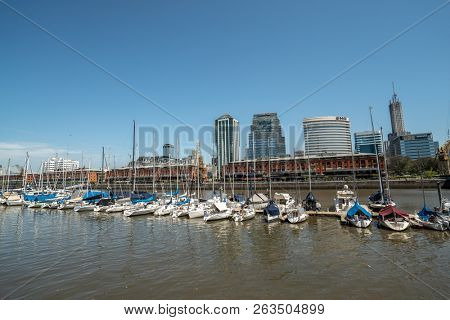 Buenos Aires, Argentina - 08 Octubre, 2018: Yachts berth in Puerto Madero