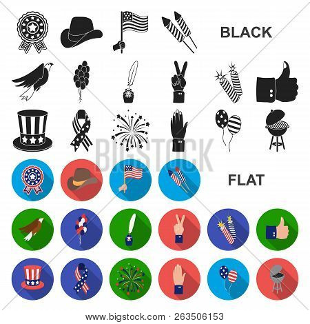 Day Of Patriot, Holiday Flat Icons In Set Collection For Design. American Tradition Vector Symbol St